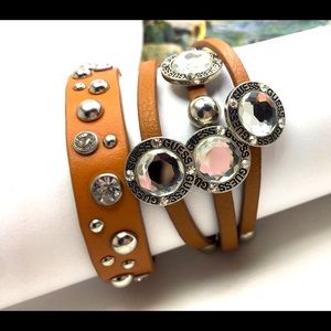 2 of Guess brown Leather Strap Bracelet W/ Movable Crystal.